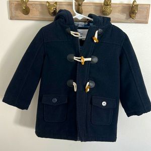 Navy blue Paddington style wool duffel coat